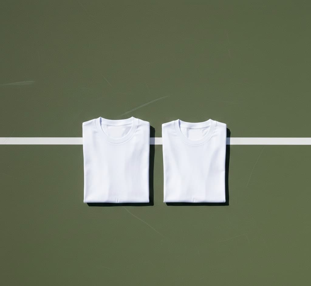 Two LET t-shirts on tennis court